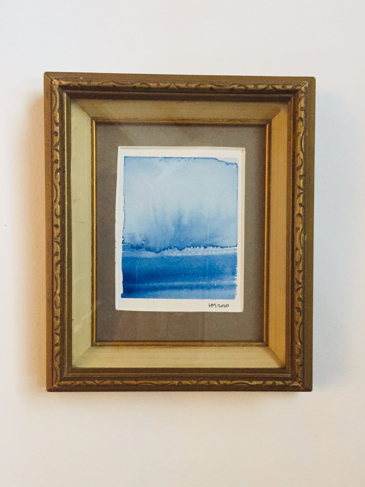 Blue Mini Watercolour in an Antique Frame
